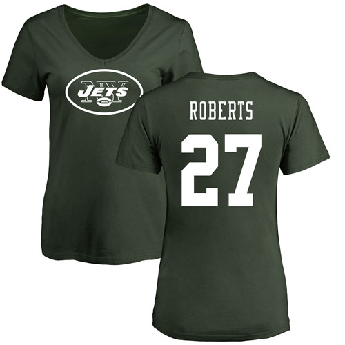 New York Jets Green Women Darryl Roberts Name and Number Logo NFL Football #27 T Shirt->women nfl jersey->Women Jersey